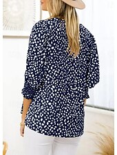 billiga Kvinnors grafiska toppar-damblus dressade toppar ledigt prickigt tryck lanternärm 3/4 lång ärm rund halsringning dagligen svart rosa grön sommar vår höst