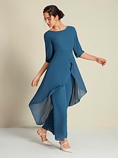 お買い得  Jumpsuits-レディース シフォン イレギュラーヘム ウェディングゲスト ワイドレッグ ジャンプスーツ モダン トレンディ 美しいシルエット 多用途
