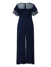 billige Jumpsuits-Dame Normal Kjeledresser Elegant Helfarge Kortermet V-hals Høy Midje Med tog Kontor Arbeid Normal Navyblå Sommer