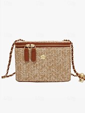 economico Borsette e borse tote-Per donna Borsa a tracolla Borsa Borsa di paglia Paglia Feste Per eventi Spiaggia Catenina Floreale Massima capacità Tinta unica Color Block Marrone scuro Nero Bianco