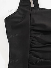 baratos Tankinis-Mulheres Normal Roupa de Banho Tankini 2 partes Fatos de banho roupa de banho Franzido 2 Peças Côr Sólida Xadrez Com Alças Roupa de Praia Básico Fatos de banho