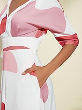 abordables Robes de vacances-robe longue en satin à fleurs avec poche pour invités de mariage et col en V
