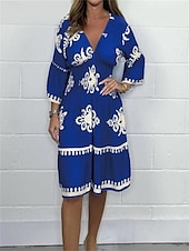levne Boho šaty-Dámské Mini šaty Letní šaty Boho šaty Vinobraní Geleneksel Nízkohlavicové rukávy Denní Rande Běžný Grafika Poloviční rukáv Do V Černá Vodní modrá Trávová zelená Meruňková Léto Podzim