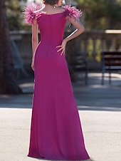 preiswerte lila-Sheath Abendkleid Elegantes Kleid Karneval Formal Bodenlang Ärmellos V-Ausschnitt Stretch-Crépe mit Feder Maskeradenkleid 2025