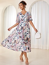preiswerte Kleider für die Ferien-Damen Maxidress A Linie Kleid Brautkleider schlicht Täglich Lockere Passform Ditsy Blumig Kurzarm V Ausschnitt Colourful Sommer