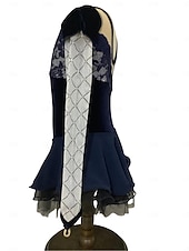 baratos Vestidos de Patinação Artística-Vestidos para Patinação Artística Mulheres Para Meninas Patinação no Gelo Vestidos Azul Escuro Patchwork Thumbhole Com Transparência Elastano Com Stretch Treino Ensaio / Prática Profissional Roupa