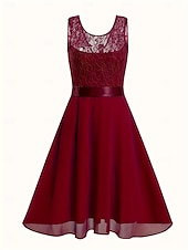 cheap Cocktail Dress-Women&#039;s Lace Dress Midi Dress Lace Wedding Party Elegant Formal Crew Neck Black White Dark Red Color