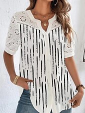 cheap Women&#039;s Graphic Tops-Women&#039;s Shirt Blouse Dressy Tops Casual Floral Buttons Cut Out Print Short Sleeve Regular Tops V Neck Vacation Daily Black Pink Blue Light Blue Summer