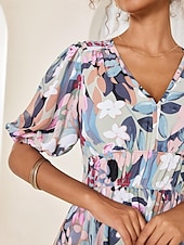 preiswerte Kleider für die Ferien-Damen Maxidress A Linie Kleid Brautkleider schlicht Täglich Lockere Passform Ditsy Blumig Kurzarm V Ausschnitt Colourful Sommer