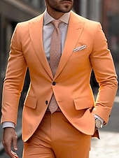 economico Abiti semi-formali-Completi da matrimonio per uomini in arancione e khaki moda business a tinta unita taglio su misura 2 pezzi a due bottoni monopetto