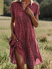 economico Abiti a camicia-mini abito da donna a pois con volant e orlo a camicia, casual, quotidiano, manica corta, estivo