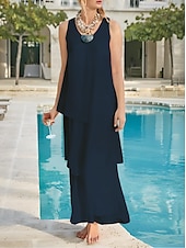 economico Lunghezza del pavimento-Matrimonio in Spiaggia Abito Madre della Sposa Linea A Ospite di Matrimonio Elegante Semplice Collo a V Lunghezza Caviglia Chiffon Senza Maniche con Strati Colore Solido 2025 misura personalizzata