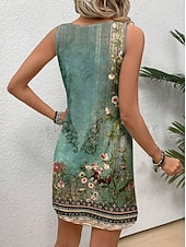 olcso Boho ruhák-Női Mini Ruha Kicsi Ruha Napernyő Ruha Tank Ruha Nyári Ruha Stílusos Hétköznapi Vakáció Napi Ünnepi Laza Illeszkedés Virágos Ujjatlan Kerek Nyak Kék Lila Zöld Nyár