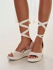 abordables Sandalias de Vacaciones-Mujer Sandalias Sandalias con cordones Sandalias con tiras Playa de Boho Sandalias con Cuña Tacón Cuña Bohemia Vacaciones Moda Ante Sintético Cordones Beige