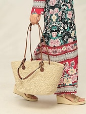 ieftine Genți Totes-geantă tote mare de damă boho chic cu bretele din piele, perfectă pentru ieșirile la plajă și zilele casual de vară