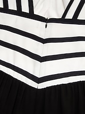 economico Abiti per le feste-chiffon nero&amp;amp;abito lungo senza maniche con elastico in vita a righe in raso e collo annodato per feste/invitati a nozze per stupire 2024