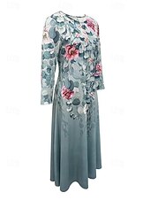 ieftine Rochii florale elegante-Pentru femei Rochie cu Volane Rochii Midi Niveluri Dată Elegant Epocă Stil Nautic Manșon Lung Albastru piscină Trifoi Gri Culoare