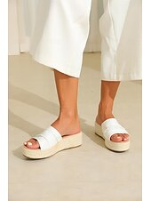 abordables Sandalias de Vacaciones-Mujer Zapatillas Playa de Boho Sandalias con Cuña Alpargata Plataforma Vacaciones Cuero microbiano Negro Blanco