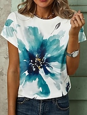 abordables T-shirt floral-t-shirt femme élégant décontracté imprimé manches courtes hauts réguliers col rond quotidien blanc rouge vert été