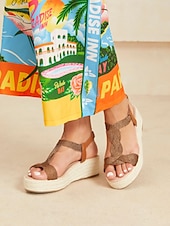 levne Sandály na dovolenou-Dámské Sandály Šněrovací sandály Páskové sandály Cikánský Espadrille Denní Dovolená Plážové Platforma Čechy prázdniny Módní Len Umělá kůže Kotníkový řemínek Tmavěhnědá Zlatá
