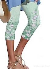 cheap Graphic Leggings-Women&#039;s Capri shorts Casual Daily Calf-Length Heart Floral Print Breathability Comfortable Inelastic Weekend Black 2# Black Blue Green Summer Regular Fit