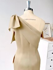 preiswerte SCHWARZ-Meerjungfrau Abendkleid Elegantes Kleid Formeller Hochzeitsgast Knöchellang Ärmellos Eine Schulter Satin mit Schleife(n) Schlitz Maskeradenkleid 2025