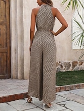 olcso nyaralás jumpsuit-Női Szabályos Jumpsuitek Utcai sikk Mértani Ujjatlan Állógallér Zseb Nyomtatott Utca Napi Normál Sárgabarack Nyár
