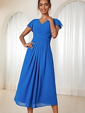 abordables Robe de cocktail-Robe Portefeuille Robe Trapèze Femme Robe mi-longue Ruché A Volants Mariage Soirée Elégant Grande occasion Col V Standard Bleu Vert S M L XL 2XL