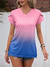 voordelige Kunst &amp; Design t-shirt-Dames T-shirt Kleurgradatie Modieus Modern Korte mouw V-hals Normale tops Dagelijks Afdrukken Blozend Roze blauw Paars Fuchsia Zomer