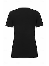 abordables T-shirt uni-T-shirt à encolure festonnée pour femme, manches courtes, couleur unie, coupe slim, extensible, décontracté, mode, noir