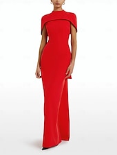 preiswerte ROT-rotes Etui-Abendkleid, elegantes Kleid, formelle Schleppe, ärmellos, Rundhalsausschnitt, Stretch-Crêpe mit Schleife(n), 2025