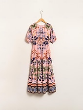 levne Květinové šaty-Dámské Elegantní šaty Midi šaty Světlá růžová Krátký rukáv Květinový Šňůrky Jaro léto Šněrování na krku Elegantní šaty Rande S M L