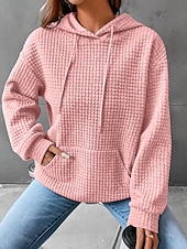 abordables Sweatshirts et Hoodies Texturés-sweat à capuche pour femme pull décontracté texturé uni vêtements de tous les jours poche avant à capuche manches longues noir blanc rose gris automne&amp;amp; hiver