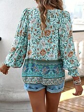 billige Boho topper-damebluse stilig boho blomsterslips foran lanternearm langermet knytehals daglig rosa marineblå oransje grønn sommer