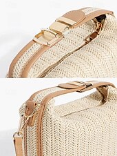 voordelige Handtas &amp; Draagtassen-Dames Handtas Schoudertas Doos Zak Strozak Stro Feestdagen Strand Reizen Gesp Ketting Lichtgewicht Multi-dragen Effen Kleur Bruin Beige