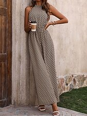 olcso nyaralás jumpsuit-Női Szabályos Jumpsuitek Utcai sikk Mértani Ujjatlan Állógallér Zseb Nyomtatott Utca Napi Normál Sárgabarack Nyár