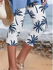 abordables -Femme short capri Casual Quotidien Mollet Arbre Imprimer Respirabilité Confortable Micro-élastique Vacances Fin de semaine Blanche Rose Claire bleu marine Bleu Eté Standard