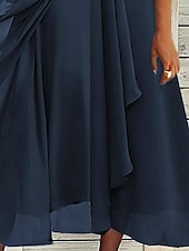 voordelige Chiffon Jurken-dames midi-jurk v-hals kant detail korte mouw chiffon zwierig blauw elegant avondfeest bruiloftsgast lente zomer herfst veelzijdige maten