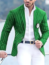 preiswerte Herrenblazer-Herren Abschlußfeier Abendkleidung Blazer Geschäft Formeller Abend Hochzeitsfeier Nur oben Mode Lässig Sommer Frühling &amp; Herbst Polyester Streifen Tasche Lässig / Alltäglich Einreihig Blazer Schwarz