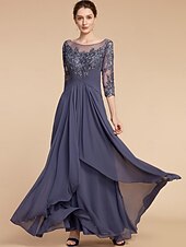 Недорогие Длина пола-ts А-силуэт платье для матери невесты элегантный V-образный вырез длиной до пола шифоновое кружево рукав 3/4 с оборками аппликации 2024 свободный индивидуальный размер