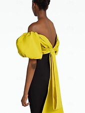 cheap BLACK-Sheath Evening Gown Elegant Dress Formal Sweep / Brush Train Sleeveless Jewel Neck Stretch Crepe with Bow(s) 2025