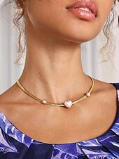 baratos Colar Feminino-Mulheres Pulseiras em Correntes e Ligações Colar com Pérolas Braccialetto set Aço Inoxidável Elegante Moda