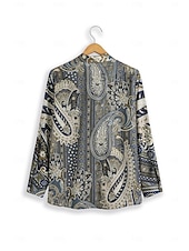 halpa Naisten Boho Topit-Naisten paita elegantti vintage muoti paisley napitettu printti pitkähihainen normaalitoppi kauluskotelo rento päivittäinen loma sininen kevät syksy