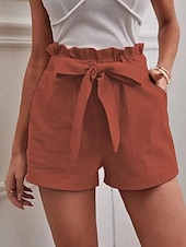 preiswerte Shorts aus Baumwollleinen-Damen Shorts aus Baumwollleinen Shorts Mode Kurz Einfach Seitentaschen Atmungsaktivität Bequem Unelastisch Alltagstauglich Weiß Rote Marinenblau Khaki Sommer Normale Passform