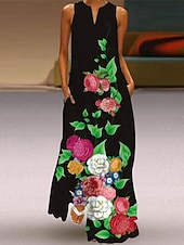 tanie Sukienka Sztuka i Design-Sukienka maxi damska sukienka codzienna sukienka wzorzysta casualowa na świeżym powietrzu wakacje urlop regularny krój pióra bez rękawów dekolt w kształcie litery V biała niebieska ciemnoniebieska