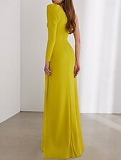 abordables Robes pour invitées de mariage-Robes d&#039;invitée de mariage Sheath Robe Élégante Robe de Noël Cravate noire Longueur de sol Manches longues Une épaule Chiffon extensible avec Drapé 2025