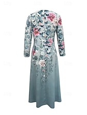 ieftine Rochii florale elegante-Pentru femei Rochie cu Volane Rochii Midi Niveluri Dată Elegant Epocă Stil Nautic Manșon Lung Albastru piscină Trifoi Gri Culoare