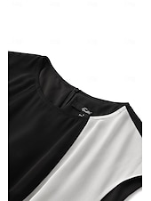 cheap Maxi Black Dress-Women&#039;s Asymmetric Hemline Color Block Dress Sleeveless with Waistband Elegant Party Black White Spring Summer Standard Fit Apparel