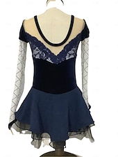 baratos Vestidos de Patinação Artística-Vestidos para Patinação Artística Mulheres Para Meninas Patinação no Gelo Vestidos Azul Escuro Patchwork Thumbhole Com Transparência Elastano Com Stretch Treino Ensaio / Prática Profissional Roupa