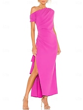 abordables Robes pour invitées de mariage-Robe de mariage pour invité en fourreau élégante robe formelle noire cravate longueur cheville manches courtes décolleté en V en chiffon extensible avec ruché